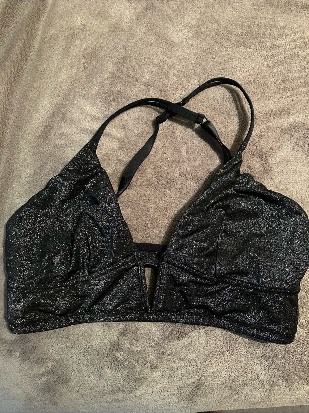 Black Sparkle Plunge Auden Bralette – Cross Strap, Size M